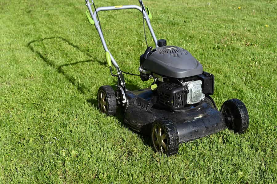 Learning how to start electric lawn mower on grass